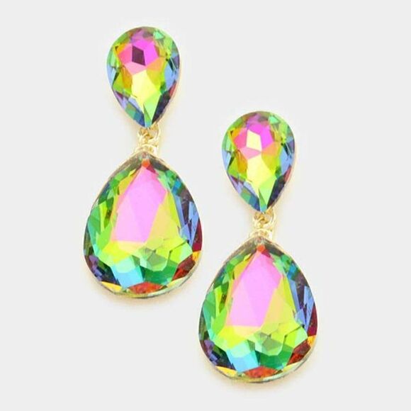 Oil Spill Crystal Teardrop Dangle Evening Earrings NWT - Picture 4 of 6